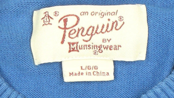 Original Penguin Men's Blue Cotton Crew Neck Jumper Size L