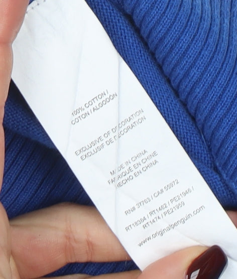 Original Penguin Men's Blue Cotton Crew Neck Jumper Size L