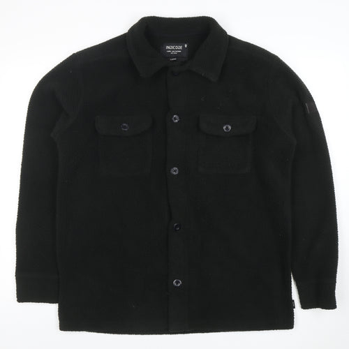 INDICODE Men’s Black Fleece Button Jacket L Collared Mid-Length