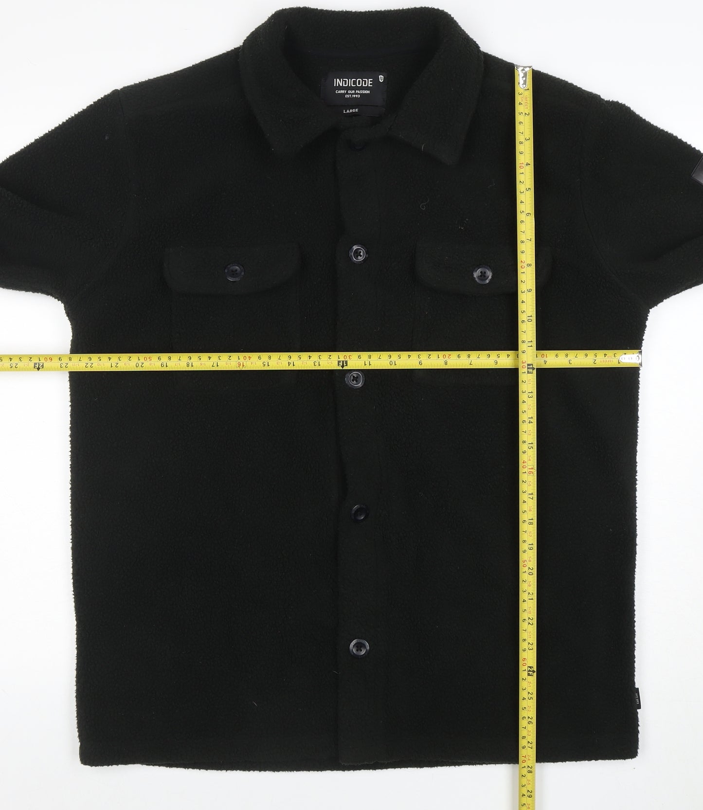 INDICODE Men’s Black Fleece Button Jacket L Collared Mid-Length
