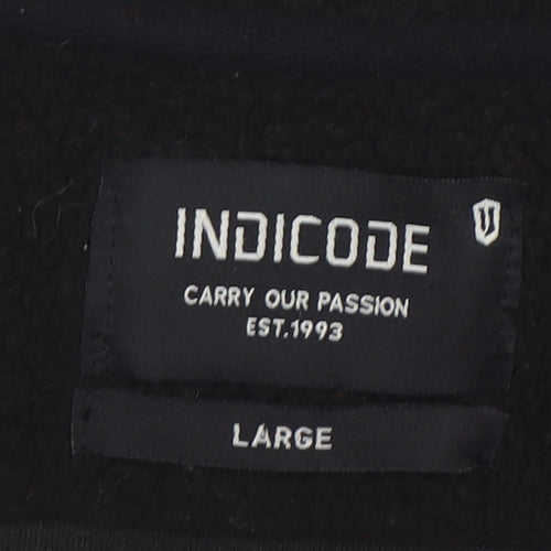 INDICODE Men’s Black Fleece Button Jacket L Collared Mid-Length