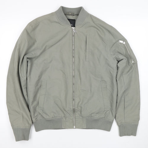 River Island Men's Grey Bomber Jacket M Lightweight Zip-Up Classic Style