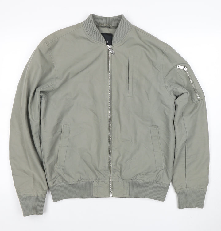 River Island Men's Grey Bomber Jacket M Lightweight Zip-Up Classic Style