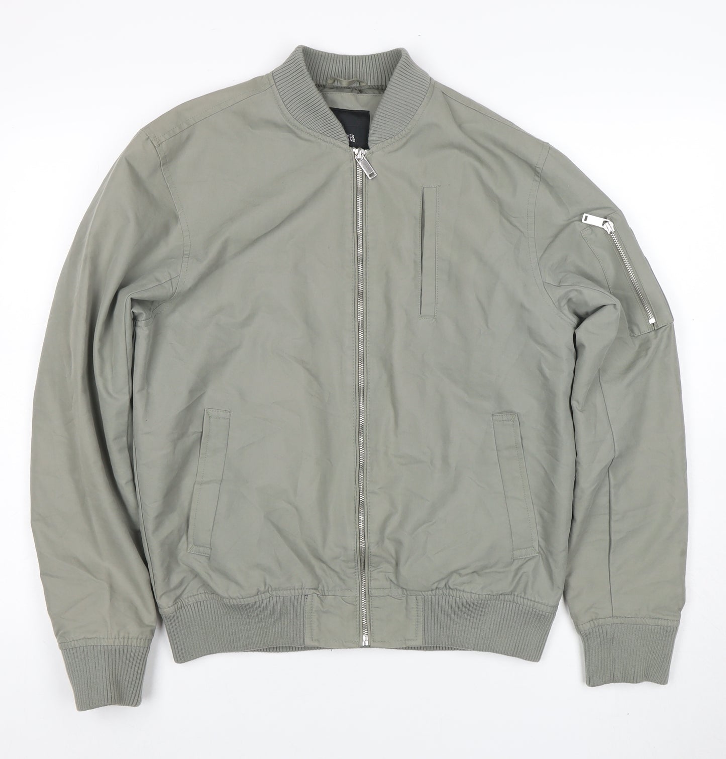 River Island Men's Grey Bomber Jacket M Lightweight Zip-Up Classic Style