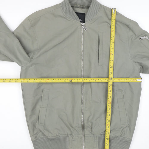 River Island Men's Grey Bomber Jacket M Lightweight Zip-Up Classic Style