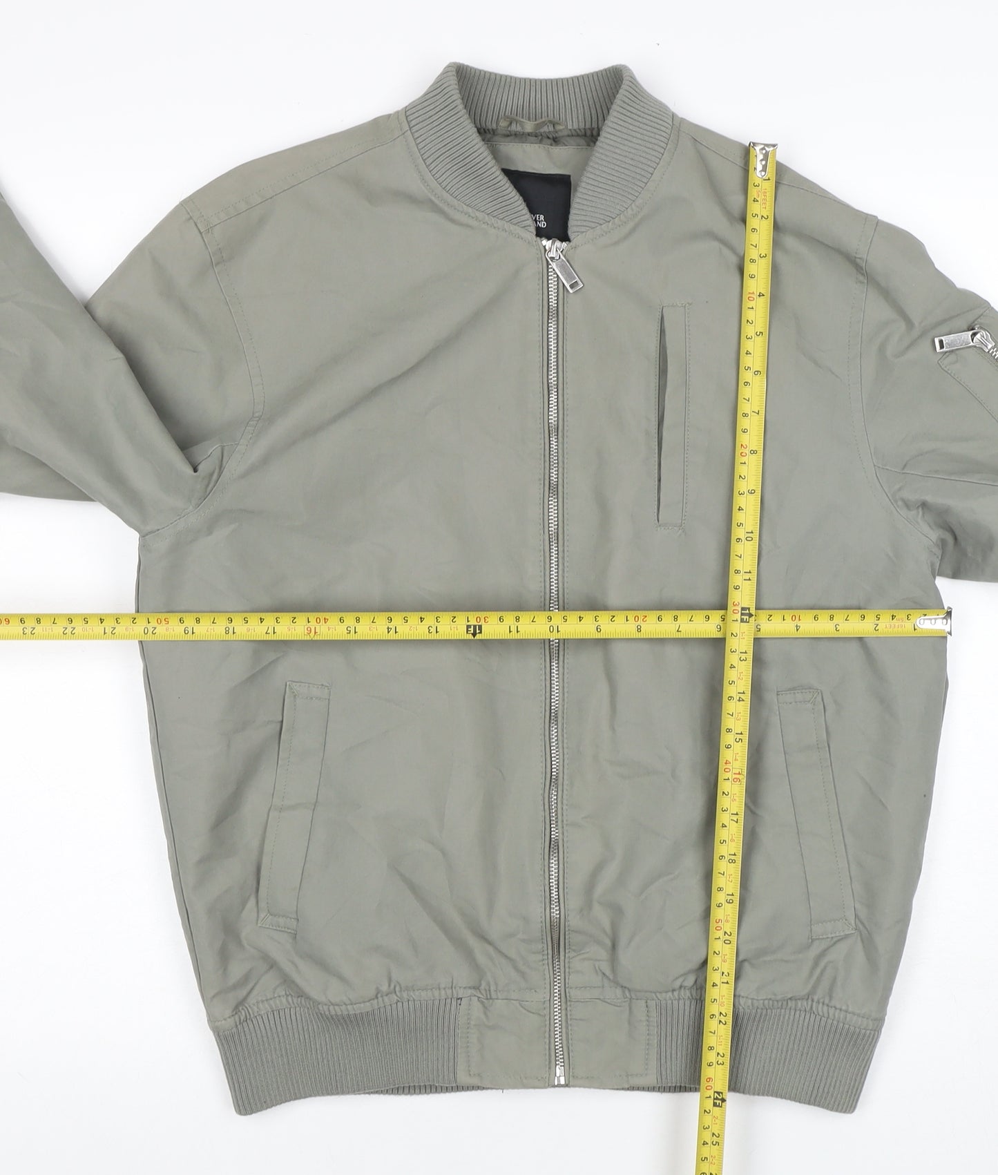 River Island Men's Grey Bomber Jacket M Lightweight Zip-Up Classic Style