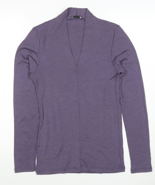 Bella di Notte Women Purple Merino Wool Silk Long Sleeve V-Neck Top Size 12
