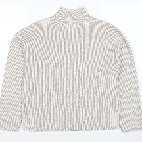 Marks and Spencer Women Beige Mock Neck Ribbed Knit Jumper XS