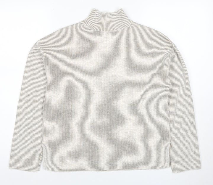 Marks and Spencer Women Beige Mock Neck Ribbed Knit Jumper XS