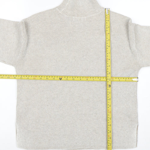 Marks and Spencer Women Beige Mock Neck Ribbed Knit Jumper XS