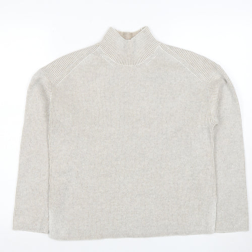 Marks and Spencer Women Beige Mock Neck Ribbed Knit Jumper XS