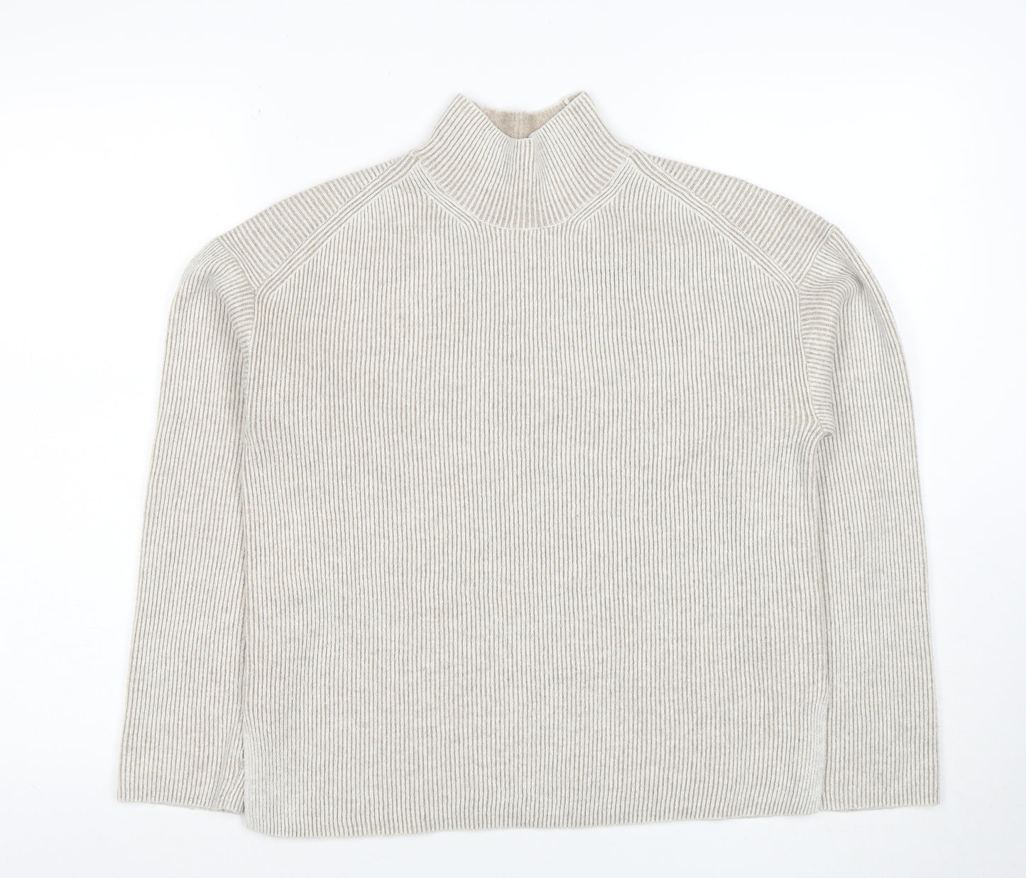 Marks and Spencer Women Beige Mock Neck Ribbed Knit Jumper XS