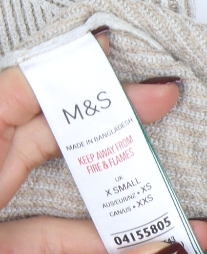 Marks and Spencer Women Beige Mock Neck Ribbed Knit Jumper XS