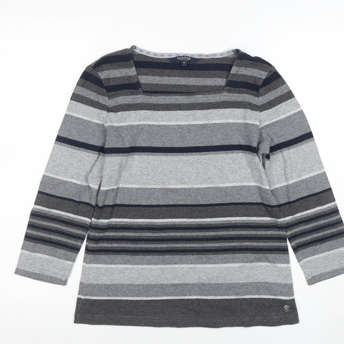 Maine New England Womens Grey Striped Long Sleeve Jersey Top Size 12