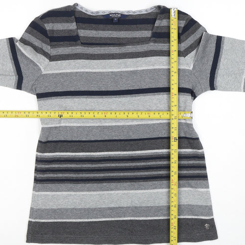 Maine New England Womens Grey Striped Long Sleeve Jersey Top Size 12