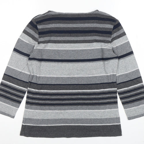 Maine New England Womens Grey Striped Long Sleeve Jersey Top Size 12