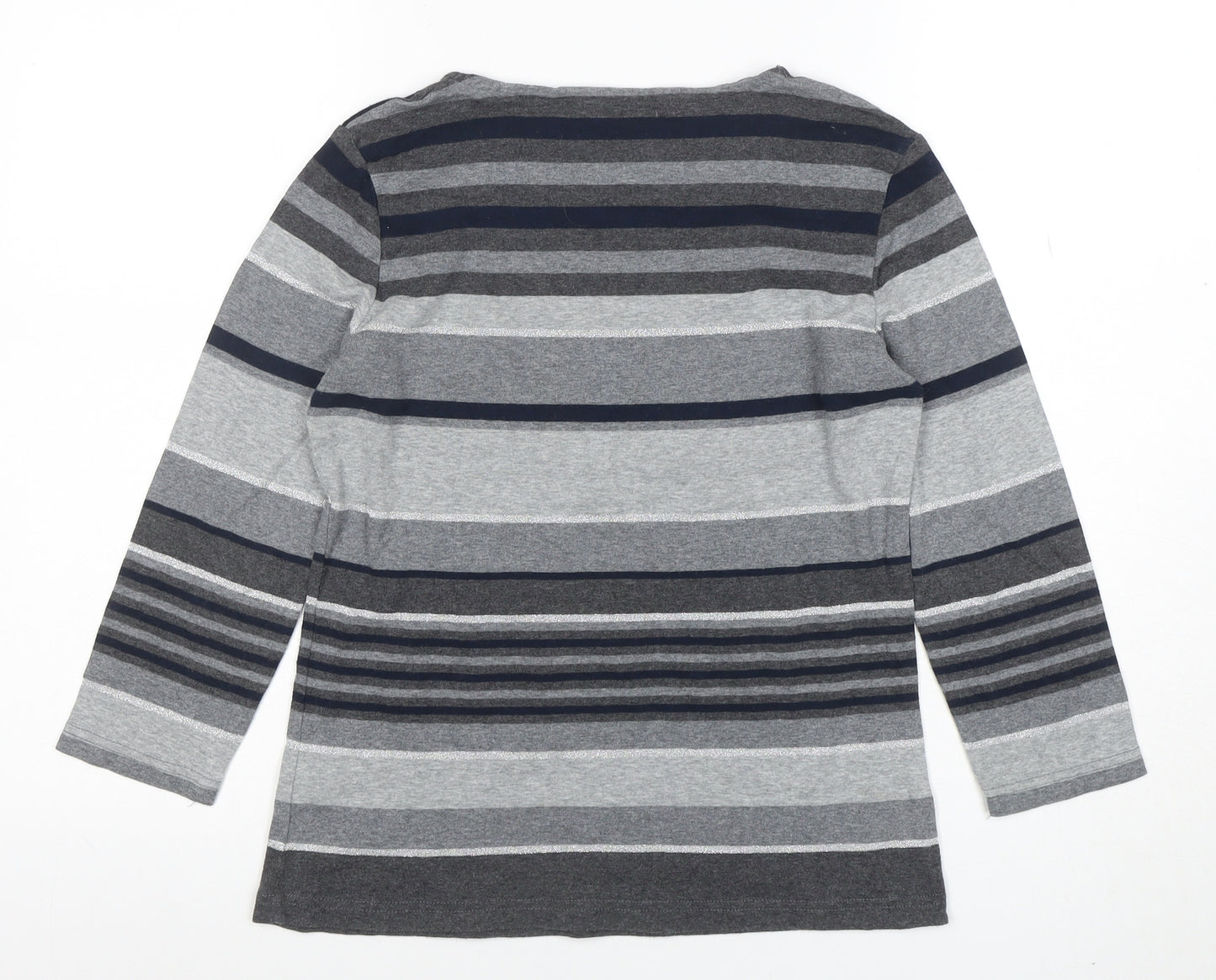 Maine New England Womens Grey Striped Long Sleeve Jersey Top Size 12
