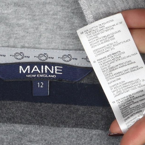 Maine New England Womens Grey Striped Long Sleeve Jersey Top Size 12