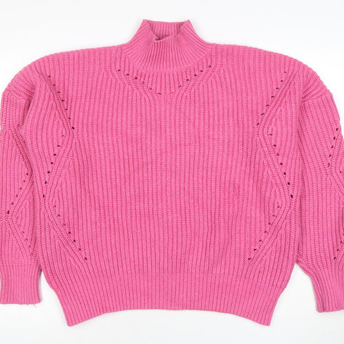 V by Very Women Pink Rib Knit Mock Neck Pullover Jumper Size 14