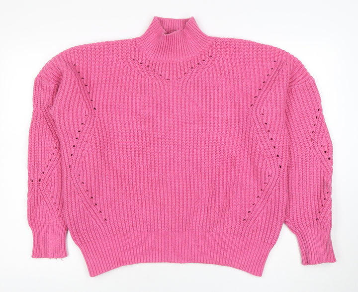 V by Very Women Pink Rib Knit Mock Neck Pullover Jumper Size 14