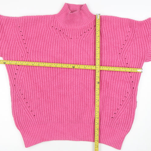 V by Very Women Pink Rib Knit Mock Neck Pullover Jumper Size 14