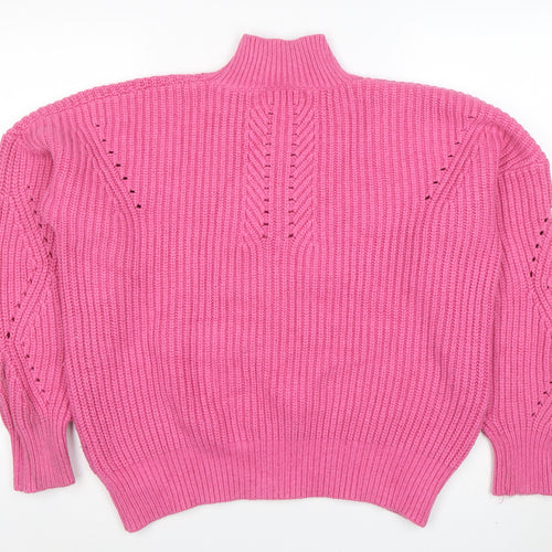V by Very Women Pink Rib Knit Mock Neck Pullover Jumper Size 14