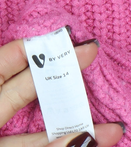 V by Very Women Pink Rib Knit Mock Neck Pullover Jumper Size 14