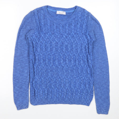 Marks and Spencer Per Una Blue Cable Knit Cotton Blend Women's Jumper Size 8