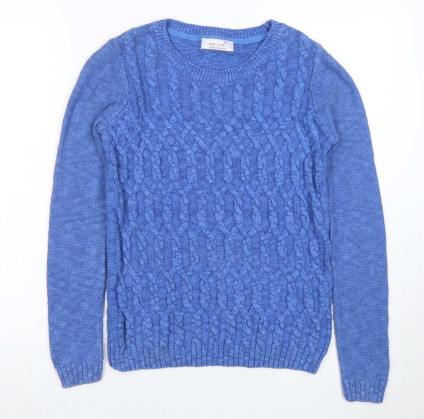 Marks and Spencer Per Una Blue Cable Knit Cotton Blend Women's Jumper Size 8