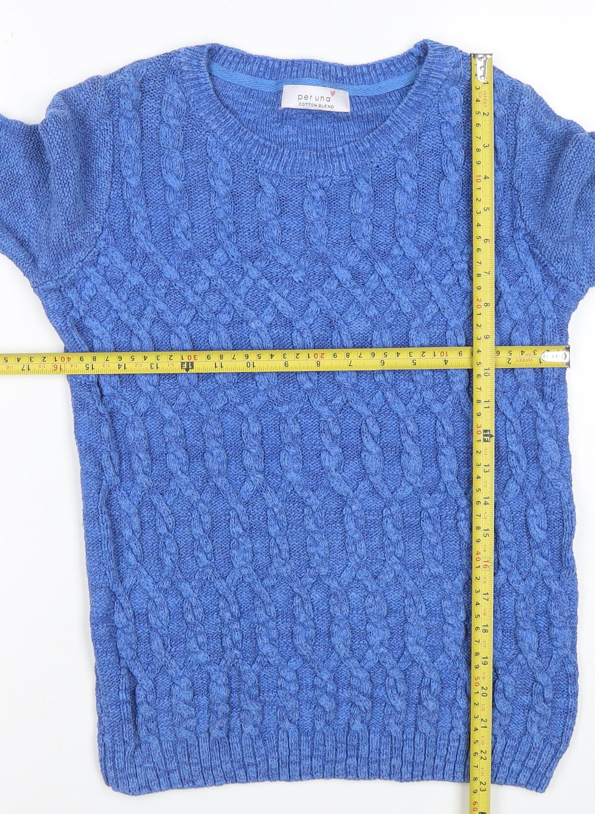 Marks and Spencer Per Una Blue Cable Knit Cotton Blend Women's Jumper Size 8