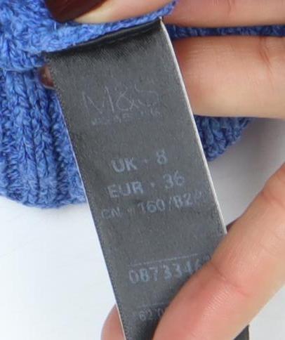 Marks and Spencer Per Una Blue Cable Knit Cotton Blend Women's Jumper Size 8