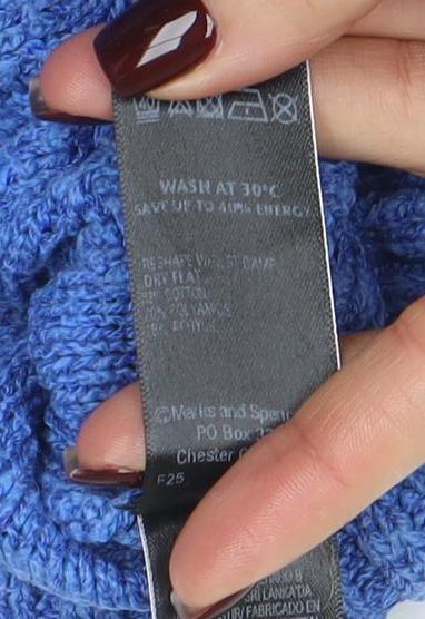 Marks and Spencer Per Una Blue Cable Knit Cotton Blend Women's Jumper Size 8