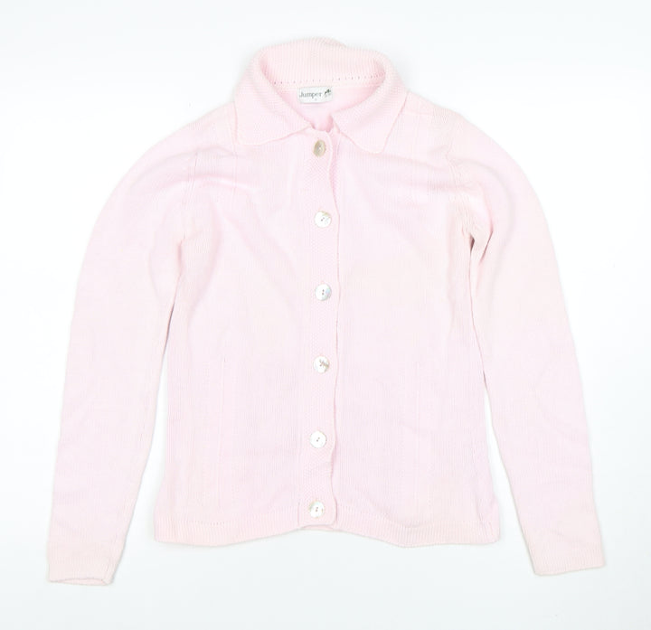 Jumper Women Pink Collared Button Cardigan 100% Cotton Size S