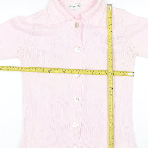 Jumper Women Pink Collared Button Cardigan 100% Cotton Size S