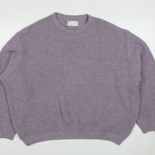ASOS DESIGN Men Purple Chunky Knit Crew Neck Jumper Size L