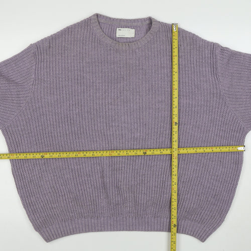 ASOS DESIGN Men Purple Chunky Knit Crew Neck Jumper Size L