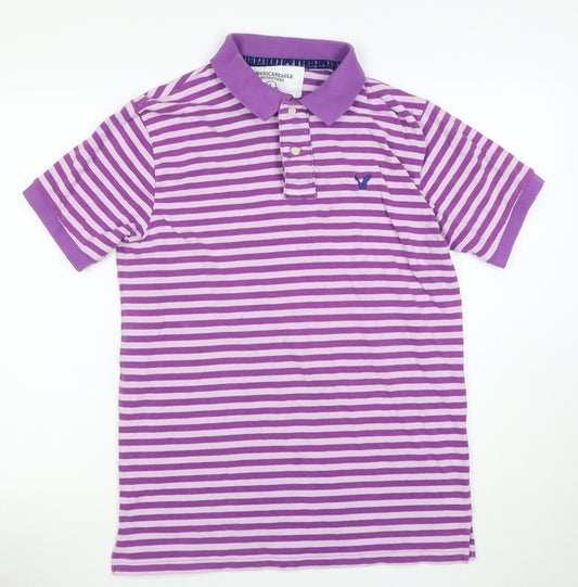 American Eagle Outfitters Men's Purple Striped Cotton Polo Shirt Size L