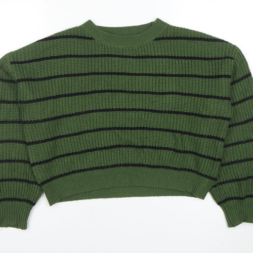 CIDER Women's Green Striped Chunky Knit Pullover Jumper Size S