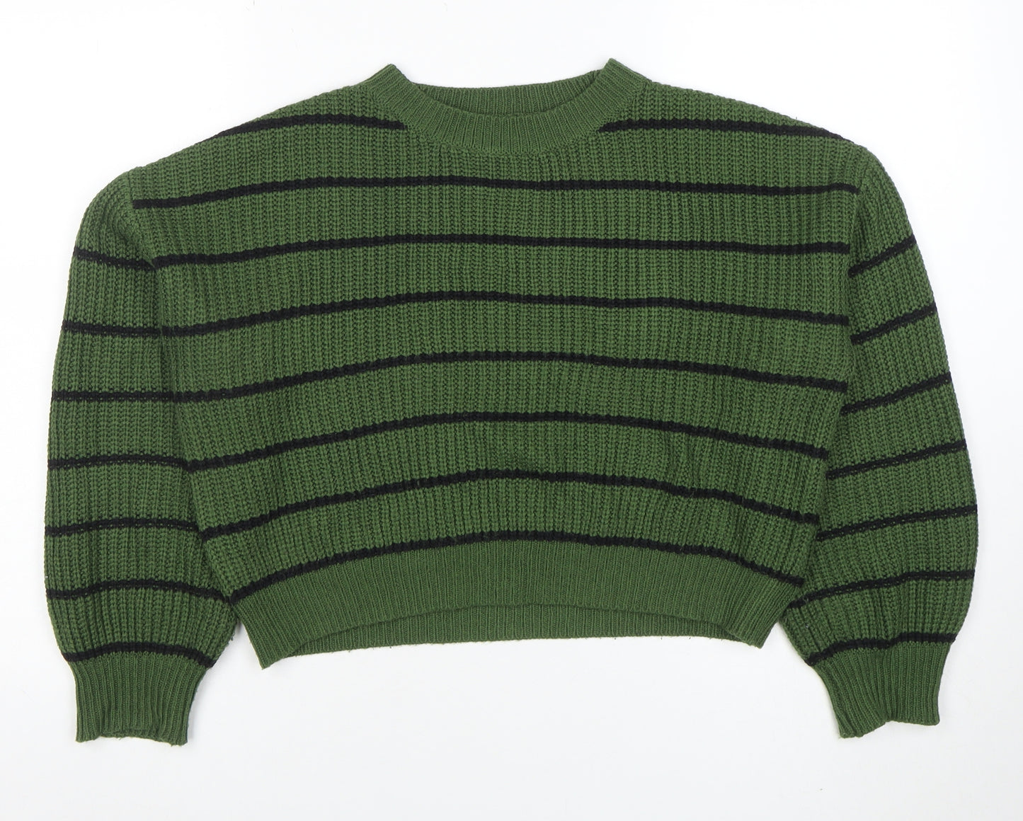 CIDER Women's Green Striped Chunky Knit Pullover Jumper Size S