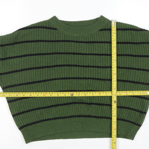 CIDER Women's Green Striped Chunky Knit Pullover Jumper Size S