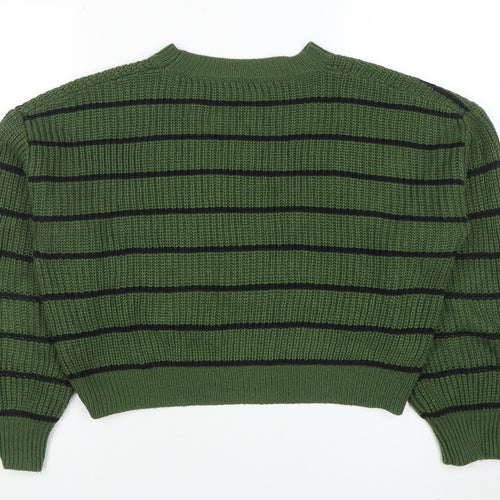 CIDER Women's Green Striped Chunky Knit Pullover Jumper Size S