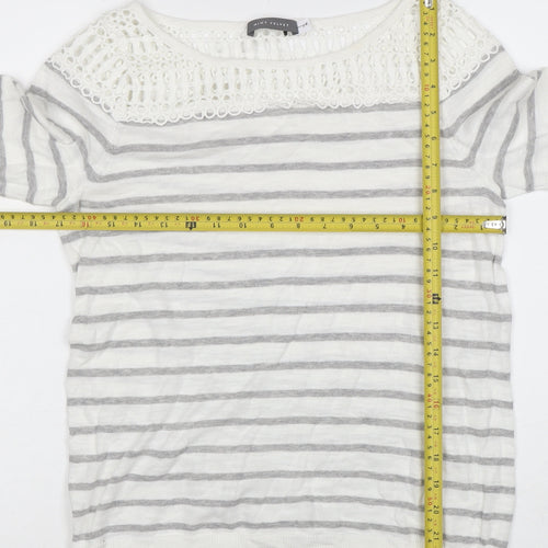 Mint Velvet Women’s Grey Striped Crochet Knit Cotton Jumper Size 8