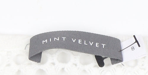 Mint Velvet Women’s Grey Striped Crochet Knit Cotton Jumper Size 8
