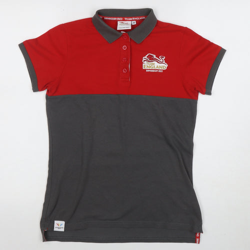 Team England Women's Red & Grey Polo Shirt Size 10 Short Sleeve Sports Top