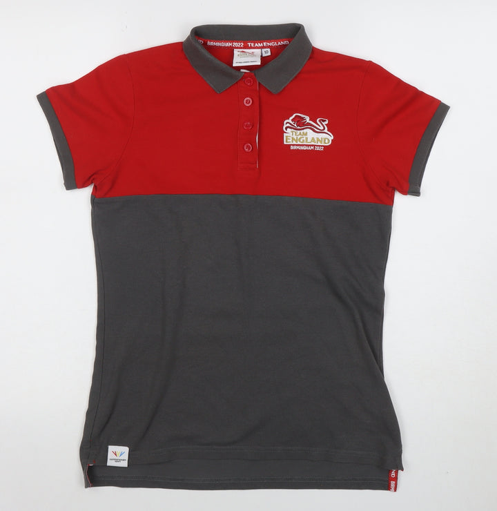 Team England Women's Red & Grey Polo Shirt Size 10 Short Sleeve Sports Top