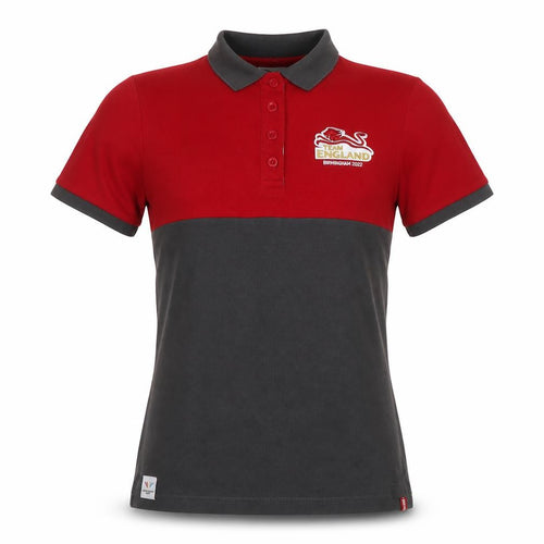 Team England Women's Red & Grey Polo Shirt Size 10 Short Sleeve Sports Top