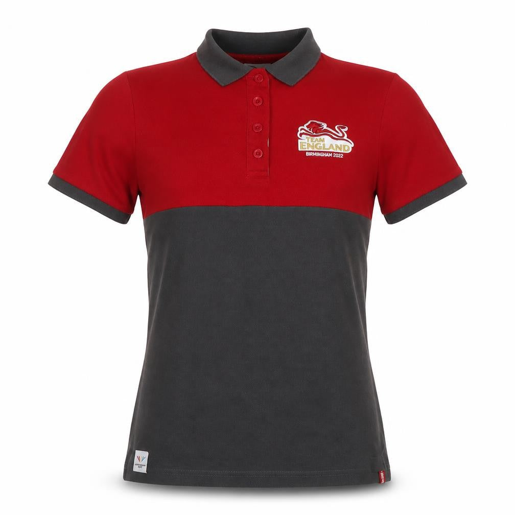 Team England Women's Red & Grey Polo Shirt Size 10 Short Sleeve Sports Top