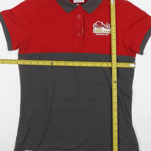 Team England Women's Red & Grey Polo Shirt Size 10 Short Sleeve Sports Top