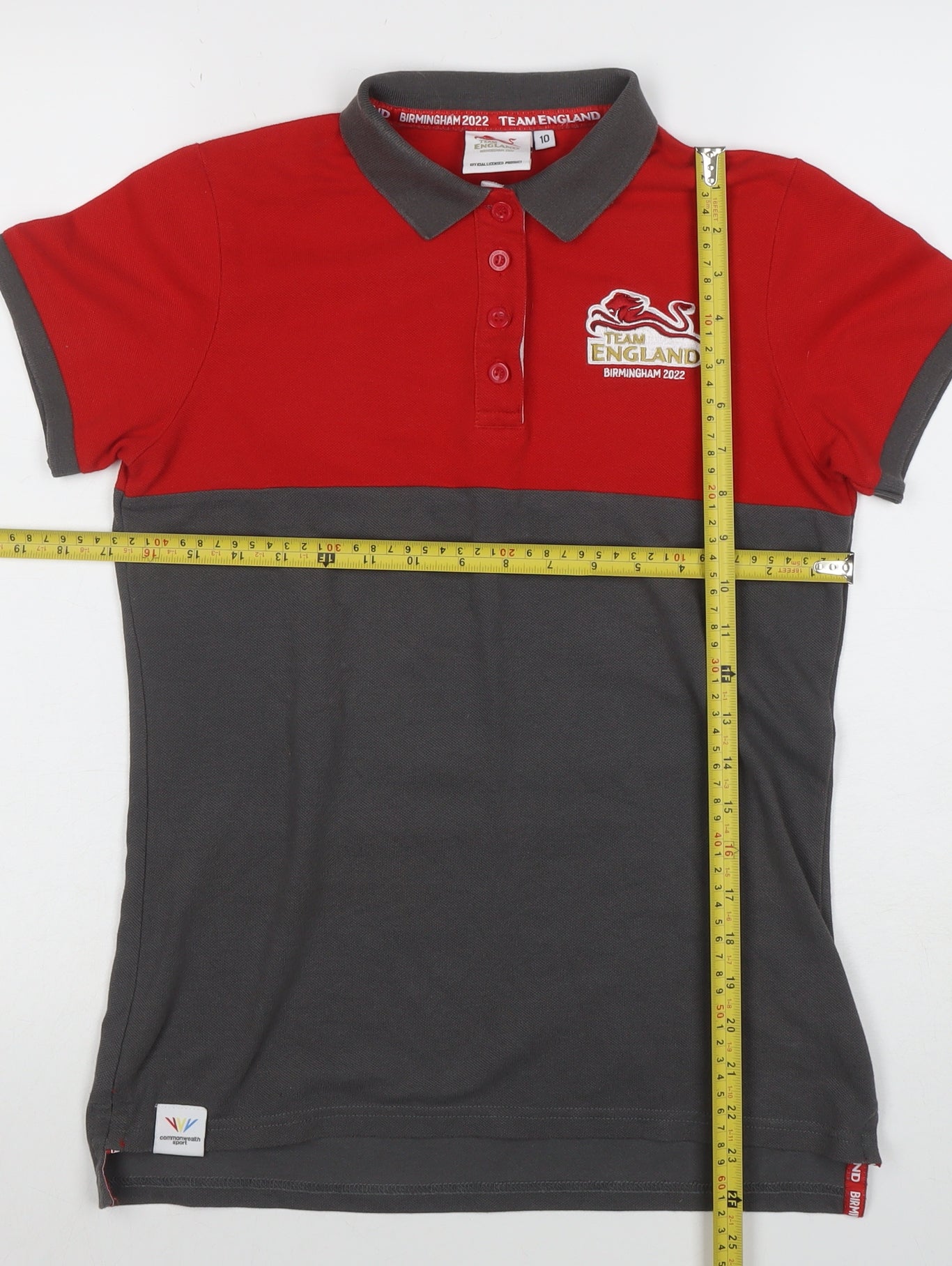 Team England Women's Red & Grey Polo Shirt Size 10 Short Sleeve Sports Top