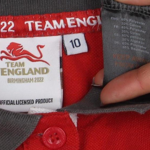 Team England Women's Red & Grey Polo Shirt Size 10 Short Sleeve Sports Top